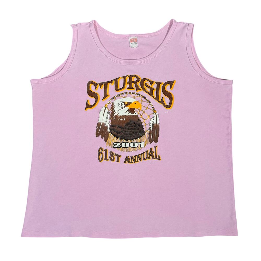 Vintage Sturgis 2001 61st Annual Rally Tank Top Pink Made In USA Womens Large